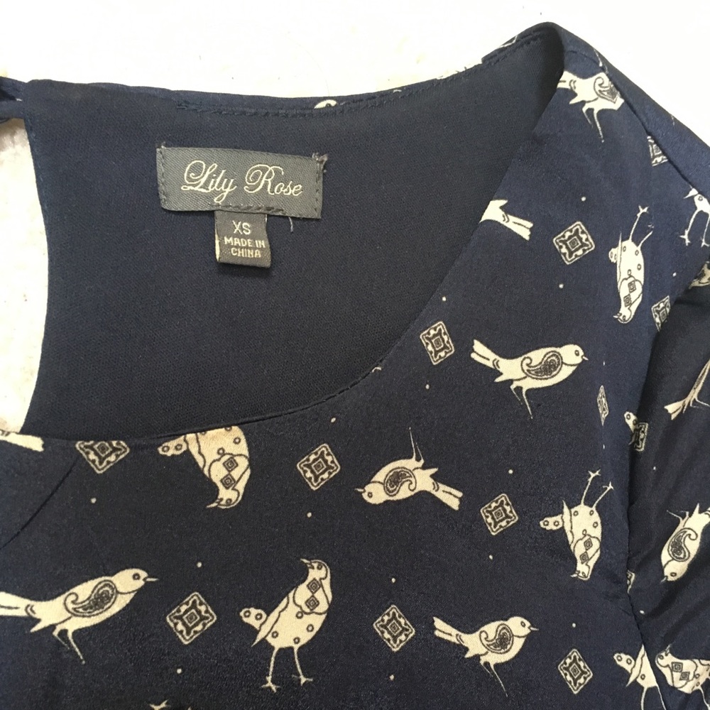 Lily Rose navy blue birds shift dress size  xsmall - Picture 3 of 8